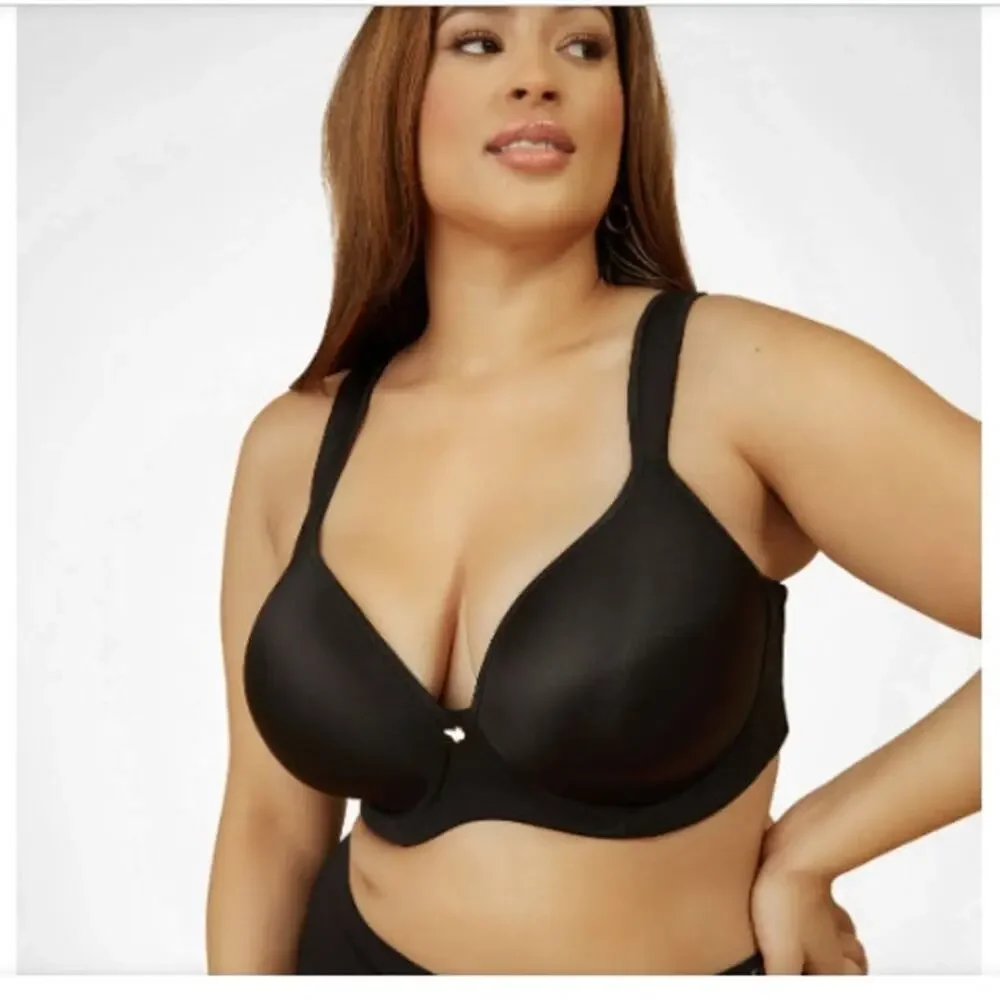 New NWT Ashley Stewart Butterfly Bra PLUNGE Size 46DD Black